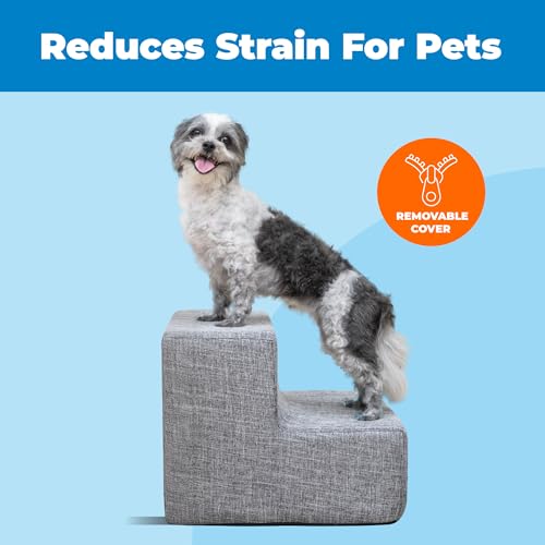 Best Pet Supplies Dog Stairs & Steps - Foam Steps for Small Dogs & Cats, Non-Slip Indoor Balanced Pet Step Support, Dog Ramp, No Assembly, Ash Gray Linen, 2-Step (12-inch Height)