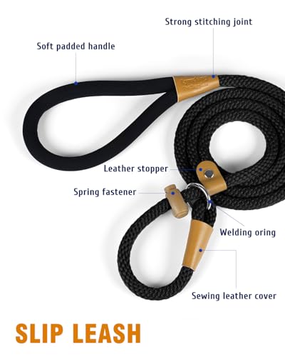 lynxking Slip Lead Dog Leash, 6 FT x 1/2" Heavy Duty Dog Loop Leashes, Comfortable Strong Rope Slip Leash for Dogs