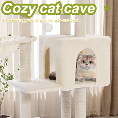 Cat Tree Tower with Metal Frame Hammock, 40'' Cat Trees for Indoor Cats Large Adult, Cat Towers with Scratching Post, Cats Condo Furniture with Cloud Top Perch, Cats Climbing Tower for Kittens(White)