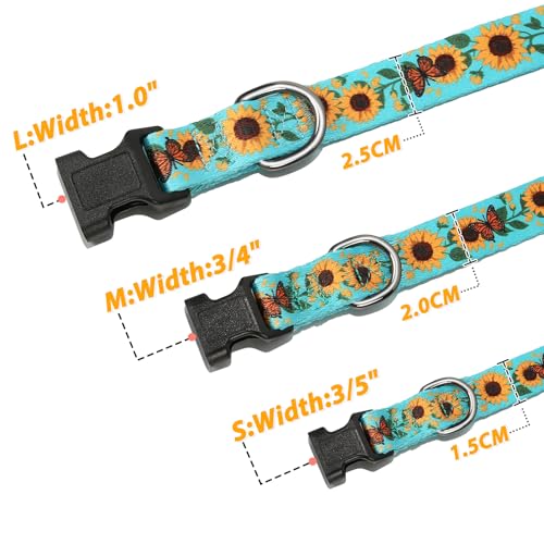 HEELE Dog Collar, Adjustable Soft Dog Collar for Small Medium Large Dogs,Sunflower Floral Patterned Puppy Collars with Quick Release Buckle Sunflower Green S Length 9.84''-14.96'