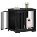 Hzuaneri 27.2" Dog Crate Furniture with Barn Door, Heavy Duty Dog Kennel Indoor with 2 Doors, Wooden Pet Cage End Table for Small Medium Dogs up to 22 lb, Anti-Chew Anti-Escape, Black DFC84304B