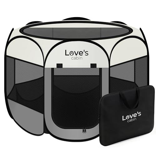 Love's cabin Pet Puppy Dog Playpen, Small Dog Tent Crates Cage Indoor/Outdoor, Portable Playpen for Cat, Foldable Pop Up Dog Kennel Playpen with Carring Case, Removable Zipper Top, Grey