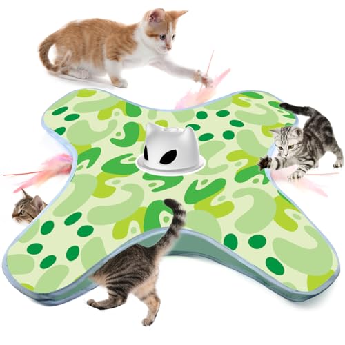 VIWIK Interactive Cat Toys for Indoor Cats, Hide and Seek Moving Feather Toy for Bored Adult Cats with Suction Cup & Cover, Automatic Kitten Wand Toy, Cat Enrichment Toys for All Breeds Green