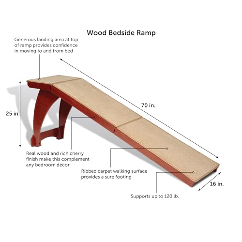 PetSafe CozyUp Wooden Bed Ramp for Cats & Dogs, Furniture-Grade with High-Traction Carpet Surface, Cherry