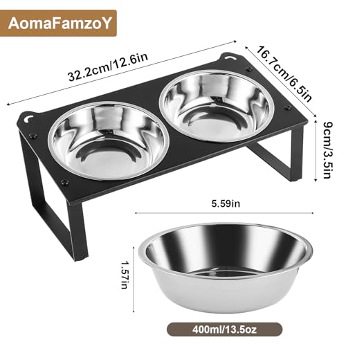 2 Set Elevated Cat Food Water Bowls, 4 Stainless Steel Bowls for Indoor Pet with Cute Metal Stand, 10° Tilted Anti-Vomiting Wide Shallow Raised Cat Dishes Whisker Friendly for Multiple Kitten,Puppy