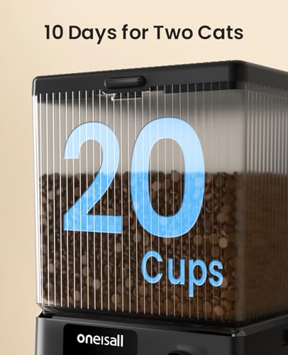 oneisall Automatic Cat Feeder with 5G WiFi, Automatic Cat Food Dispenser for 2 Cats Small Pets, 20 Cups/5L Timed Dry Food Dispenser with App Control