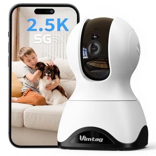 VIMTAG 2.5K Pan/Tilt Cameras for Home Security, Wired Indoor Camera for Pet/Dog/Cat/Baby/Nanny with Phone App, Motion Tracking, Night Vision, 2-Way Audio, AI Detection, 5GHz/2.4GHz WiFi, Works w/Alexa
