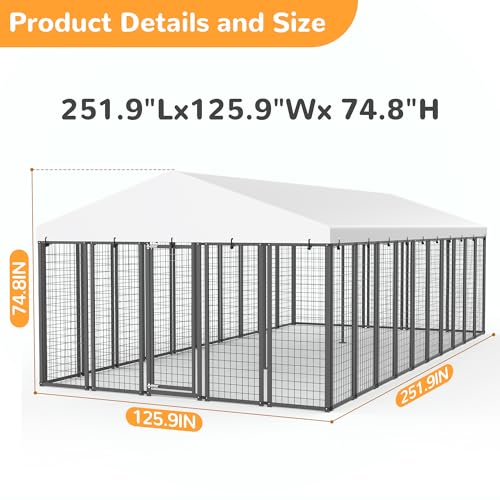 20x10ft Large Outdoor Dog Kennel, Heavy Duty Galvanized Steel Enclosure with Waterproof Roof & Secure Lock for Giant Breed Dogs