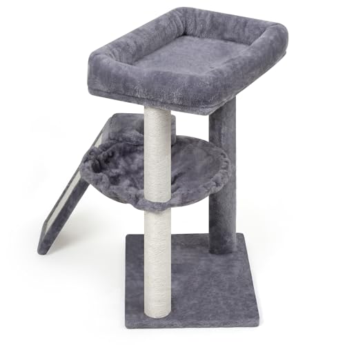 YOUPET Cat Tree with Cat Scratching Post for Indoor Cats, Cat Tower with Scratching Board and Playful Toy Balls, Cat Tree Tower with Cozy Hammock,Grey