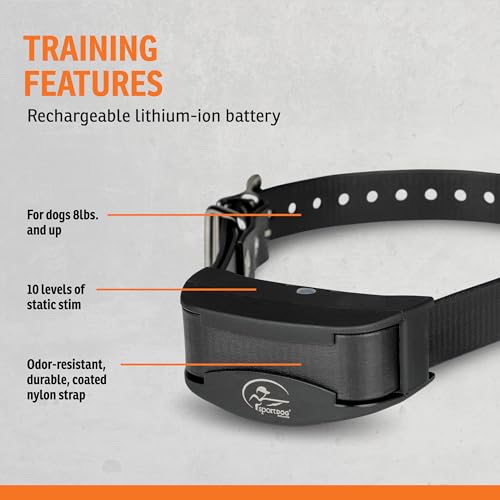 SportDOG NoBark 10 Bark Control Collar - Silent Partner Technology Detects Only Your Dog's Bark, 10 Static Levels, 2 Training Modes, Rechargeable 200-Hr Battery, Waterproof, Dogs 8 lb+