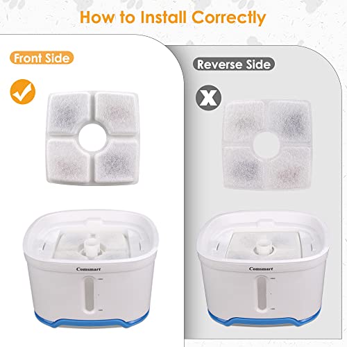 Comsmart Pet Fountain Filter Set, 3 Triple Filtration System Replacement Cat Water Fountain Filters for Square 84oz/2.5L Automatic Pet Fountain Cat Water Fountain (Pack of 8)
