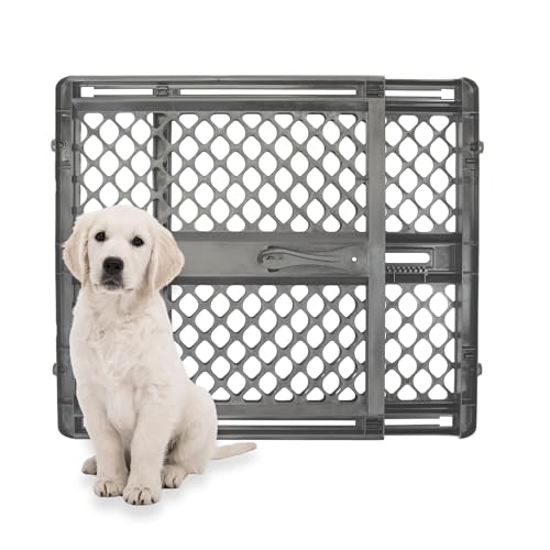 MYPET Essential Petgate: 26-42" Wide Expandable, Pressure Mounted No Tools Needed, Durable Dog Gate for Doorways, Made in USA, 26" Tall, Fieldstone Gray