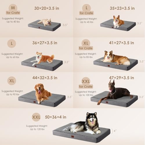 EHEYCIGA Orthopedic XL Dog Beds for Extra Large Dogs with Removable Washable Cover for Crate, Grey, 41x27