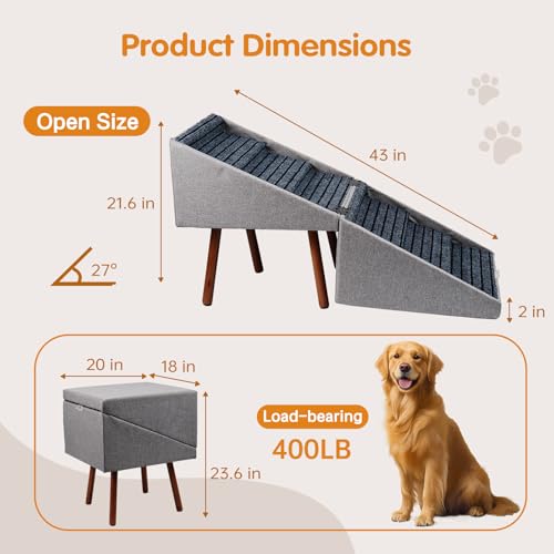 Haven Pet Dog Stairs for High Bed, 2-in-1 Ottoman Dog Stairs, 21 Inch Working Height, 6 Steps and Non-Slip Design for Large Dogs, Wooden Pet Furniture