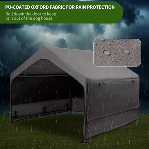 Summertrail Extra Large Dog House Outside, Dog Tent Outdoor, Big Dog Shade Shelter Doghouse Canopy with Three-Sided Breathable Mesh Windows, Gray Sun Rain Cover for Pet Cat Livestock 4'x 4'x 3.3'