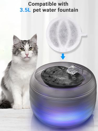 Kastty Cat Water Fountain Filter Replacement, 3.5L Cat Water Filter Made of Activated Carbon and PP Cotton,16 Pet Water Fountain Filter 16 Pack Replacement Pump with 2 Sound-absorbing Cotton(L04)
