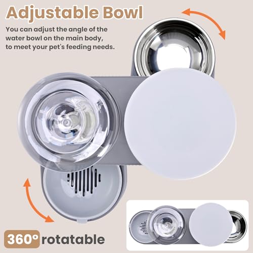 2 Pack Automatic Cat Feeder Stainless Steel Water Dispenser Gravity Food Feeder and Waterer Set with Pet Food Bowl for Small Medium Kitten Puppy Pets Large Capacity(Grey)