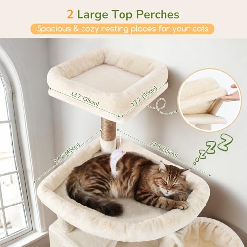 Globlazer Extra Large Cat Tree Tower, 82in Tall Heavy Duty Cat Tree for Indoor Cats Large Adult Big Cat Tower with 8 Scratching Posts, 2 Cat Condos, 2 Top Perches, 3 Hanging Baskets, S82, Beige