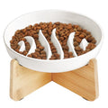 PETTOM Slow Feeder Cat Bowl Elevated Ceramic with Bamboo Stand, Raised Pet Puzzle Dishes for Indoor Cats Small Dog, Anti Vomit Cat Bowl for Wet & Dry Food