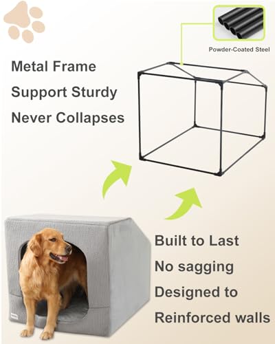 Hovicaed Indoor Dog House for Extra Large Medium Small Sized Dogs - Dog Tent with Washable Removable Cover, Pet Orthopedic Dog Cave Bed Egg-Crate Foam Cushion, Inside Dog House Large Space(XXL)