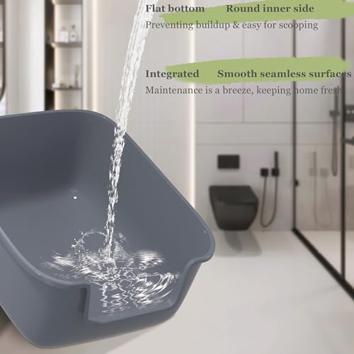 Vealind Large Cat Litter Box High Sided Entry Cat Litter Pan 50 x 40 x 22 CM, Anti-Splashing Deep Tall Cat Boxes for Indoor Cats Basics Kitty Litter Box (Grey)