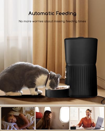 Faroro Automatic Cat Feeder, 4L Cat Food Dispenser with Portion Control, 1-6 Meals Per Day, 10s Voice Recording, Slow Feed, Dual Power Supply for Cats and Small Dogs (Black)