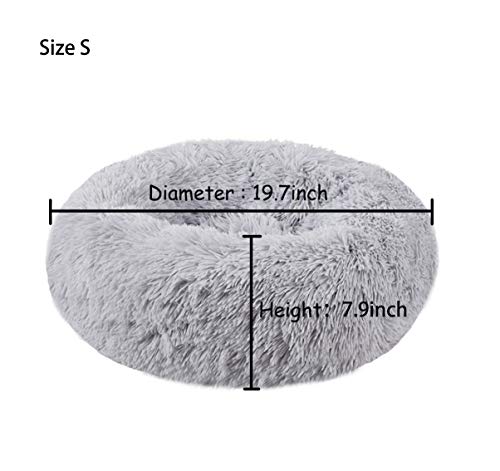 BODISEINT Modern Soft Plush Round Pet Bed for Cats or Small Dogs, Mini Medium Sized Dog Cat Bed Self Warming Autumn Winter Indoor Snooze Sleeping Cozy Kitty Teddy Kennel (20'' D x 8'' H, Light Grey)