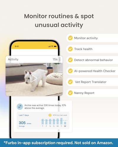 Furbo 360° Dog Camera + Mini [New Subscription Required at Setup] 2-Camera Bundle Nanny Pro Subscription: Dog Safety & Home Security Alerts, Pet Camera with Speaker, Phone App & Night Vision