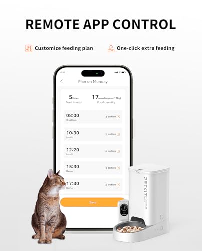 PETKIT Automatic Cat Feeder with Camera, 1080P HD Video with Night Vision, 2.4G WiFi Pet Feeder for Cat & Small Dog, 2-Way Audio & Meal Call Pet Food Dispenser with Desiccant Bag, Motion Capturing