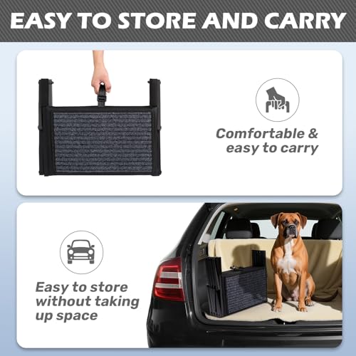 Dog Steps for Car, Truck and SUV - Foldable Pet Stairs for Large Dogs with Non-Slip Rug Surface, Lightweight Dog Ramp Holds Up to 250lbs, 5 Steps (Black Metal Fram, 5 Steps)