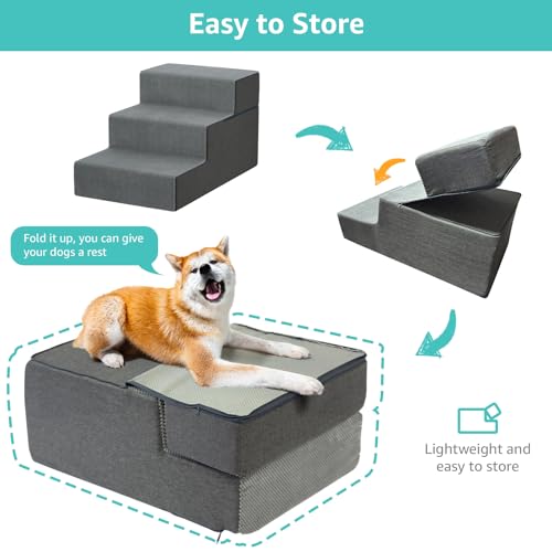 YENING Large Dog Stairs for High Beds - Extra Wide Pet Steps for Large Dogs to Get on Tall Bed 3 Deep Step Cat Ramp for Couch