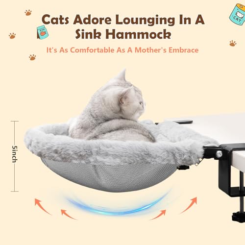 JinxZap X-Large Cat Desk Bed | 19"x15" Spacious Retreat, Dual Clamps & Sunken Hammock Design, Comfy Cat Desk Hammock with Faux Rabbit Fur Cover, Removable & Washable, Holds Up to 40lbs