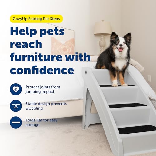 PetSafe CozyUp Folding Dog Stairs, Portable Indoor/Outdoor Pet Steps for Bed, Couch & Car, Grey, 20 Inch