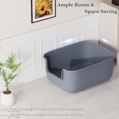 Vealind Large Cat Litter Box High Sided Entry Cat Litter Pan 50 x 40 x 22 CM, Anti-Splashing Deep Tall Cat Boxes for Indoor Cats Basics Kitty Litter Box (Grey)