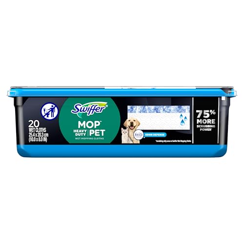 Swiffer Heavy Duty Mop Wet Multi-Surface Cloth Refills for Floor Mopping and Cleaning, Pet with Febreze Odor Defense, 20 count