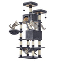 Feandrea Cat Tree, 66.1-Inch Large Cat Tower, Multi-Level Plush Condo with 13 Scratching Posts, 2 Perches, 2 Caves, Basket, Hammock, Pompoms, Smoky Gray UPCT165G01
