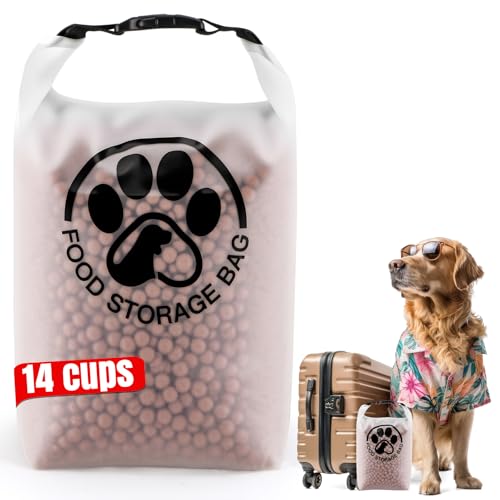 Aosnare Pet Food Storage Bag for Travel - Transparent Leak-Proof Dog Food Container with Roll-Top Closure, Keeps Kibble Fresh for Camping Trip, Dog Boarding, Weekend Getaways (14 Cups)