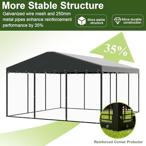 Gotland Dog Kennel Outdoor 10 x10 x6 FT, Dog Cage Outdoor for Medium/Large Dogs with Waterproof Roof Double Secure Locks Ground Spikes, All Weather Heavy Duty Dog Enclosure for Backyard Farm Ranch