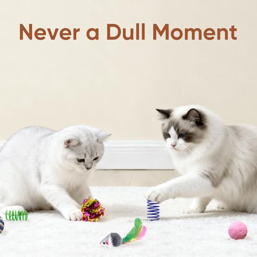 AGYM Cat Toys for Indoor Cats, 35 Packs Interactive Cat Toys Set with Colorful Springs, Mouse Cat Toy, Crinkle, Sisal, Pompom and Color Bell Balls for Kitten Toys