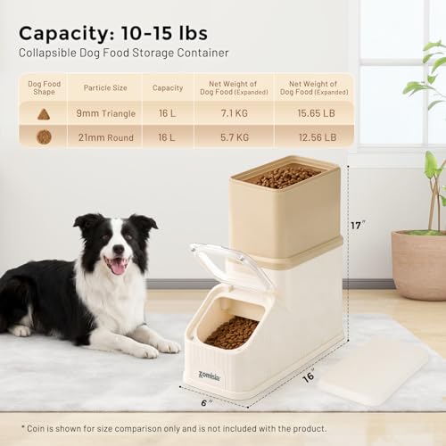 ZOMISIA 15lbs Dog Food Storage Container - First-in, First-out Easy Dispense Base for Freshness, Cat Food Storage Containers with Transparent Lid and Scoop