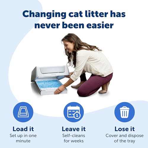 PetSafe ScoopFree Crystal Litter Tray Refills – Premium Blue Crystals, 6-Pack – Disposable Tray – Includes Leak Protection & Low Tracking Litter – Absorbs Odors on Contact