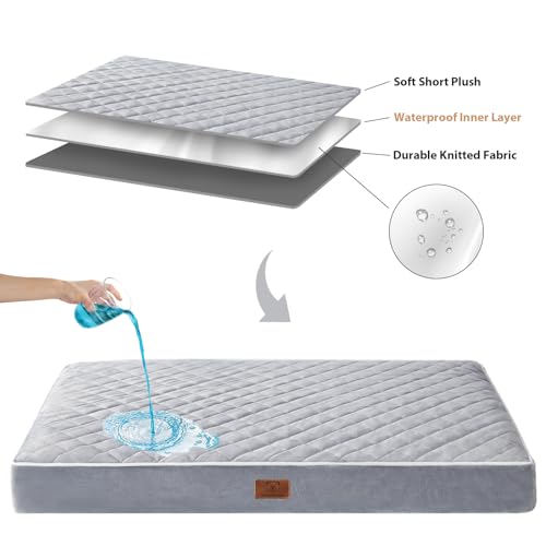 WNPETHOME Orthopedic Waterproof Extra Large Dogs Bed with Removable Washable Cover, Multi-Needle Quilting XL Crate Bed for Large Sized Dog, Light Grey
