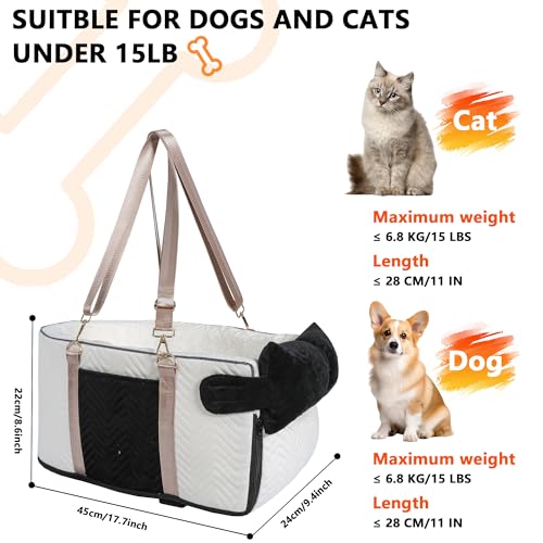 Dog Car Seat for Small Dogs Adjustable Portable Center Console Dog Car Seat Removable Cat Booster Cars Seats - Safety Belt with Cushion Anti-Collapse for Puppy Kitten Up to 15 Lb