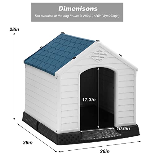 FDW Dog House Indoor Outdoor Durable Ventilate Waterproof Pet Plastic Dog House for Small Medium Large Dogs Insulated Puppy Shelter Kennel Crate with Air Vents and Elevated Floor