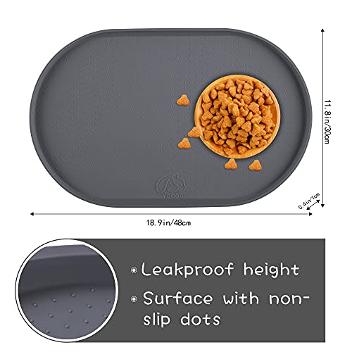 Yacee 100% Waterproof 0.5" Raised Edge BPA Free Silicone Dog Food Mat, Pet Cat Feeding Mats Contain Spills Protects Floors, Placemats for Cats and Dogs Water Bowl Dishwasher. (Small, Gray)