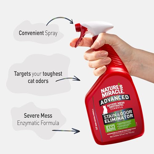 Nature's Miracle Advanced Cat Stain and Odor Eliminator Spray, Severe Mess Enzymatic Formula For Tough Pet Messes, 32 oz