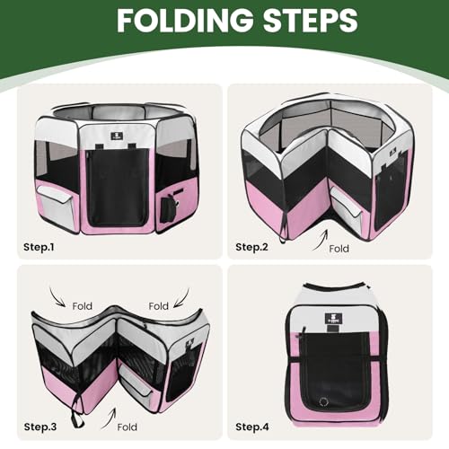 X-ZONE PET Dog Playpen Portable Pet Play Pens for Puppies, Cat, Rabbit, Chicks, Foldable Exercise Play Tent Kennel Crate, Indoor/Outdoor Travel Camping Pink Small