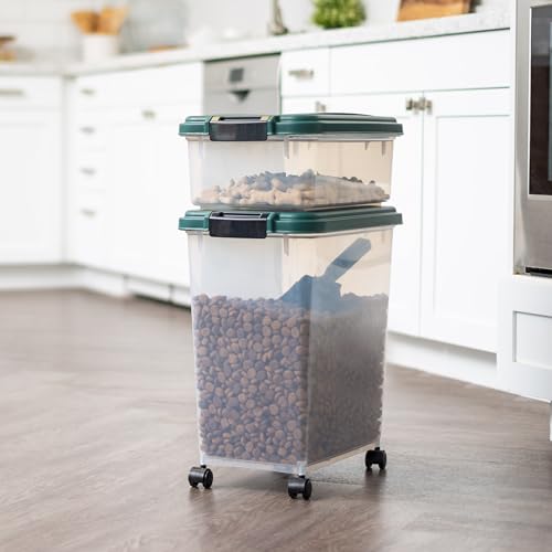 IRIS USA Remington Dog Food Storage Container, 30 lbs, 11 lbs, Airtight, Stackable, Wheels, Food Storage, Treat Box, 2-Cup Scoop