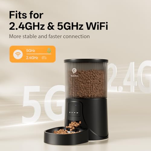 PETULTRA Automatic Cat Feeder WiFi- 5Ghz Cat Food Dispenser with APP Remote Control- Auto Pet Feeder for Small Dog Indoor- Easy to Set Up and Clean- Dual Power with Desiccant Bag Keep Fresh