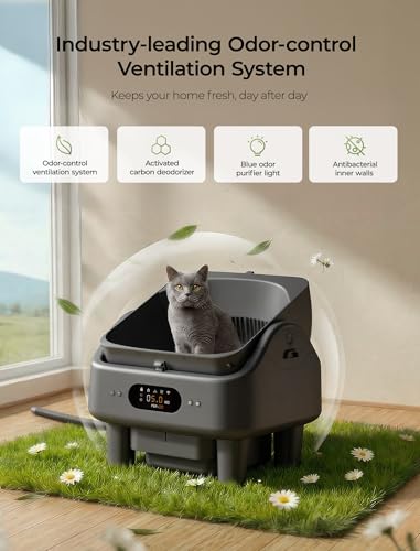 Automatic Litter Box, Cypcat Smart Self Cleaning Cat Litter Box Anti-Pinch, 10 Safety Sensors, Large Cat Litter Boxs for Multiple Cats, 5G & 2.4G WiFi, 6" LED Display, Odor Control Robot, Grey